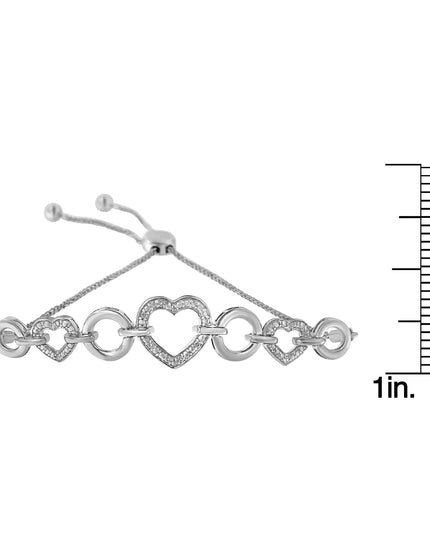 .925 Sterling Silver Diamond Accent Interlinking Triple Heart 4”-10” Adjustable Bolo Tennis Bracelet Bolo Bracelet (H-I Color, I2-I3 Clarity)