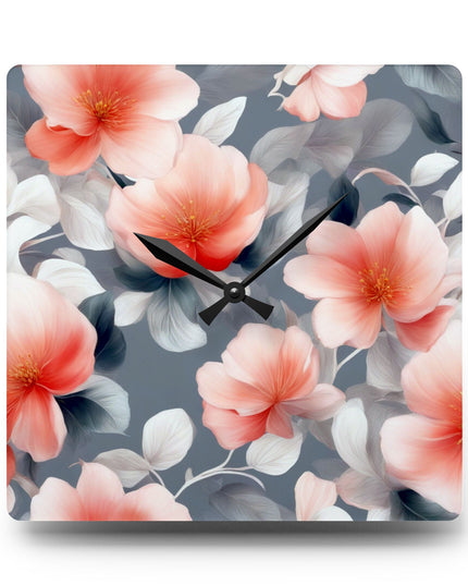 Red Blossom Floral Bunch Acrylic Wall Clock, Round or Square, 10.75" x 10.75"