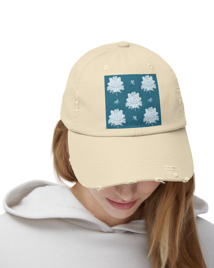 Tif Green White Floral Butterflies Unisex Distressed Cap
