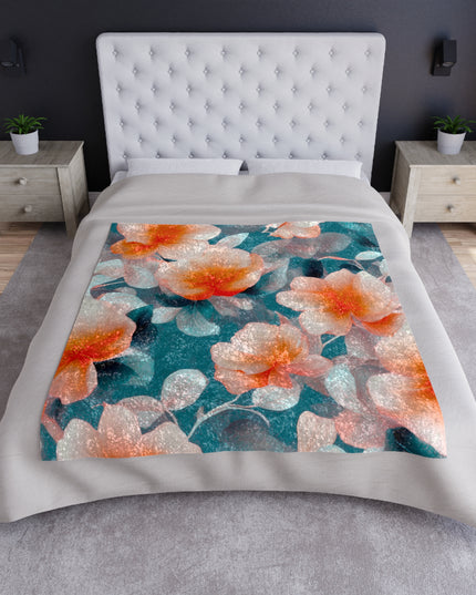 Orange Blossom Floral Bunch Crushed Velvet Blanket, 50" x 60"