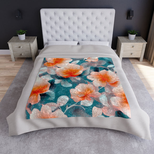 Orange Blossom Floral Bunch Crushed Velvet Blanket, 50" x 60"