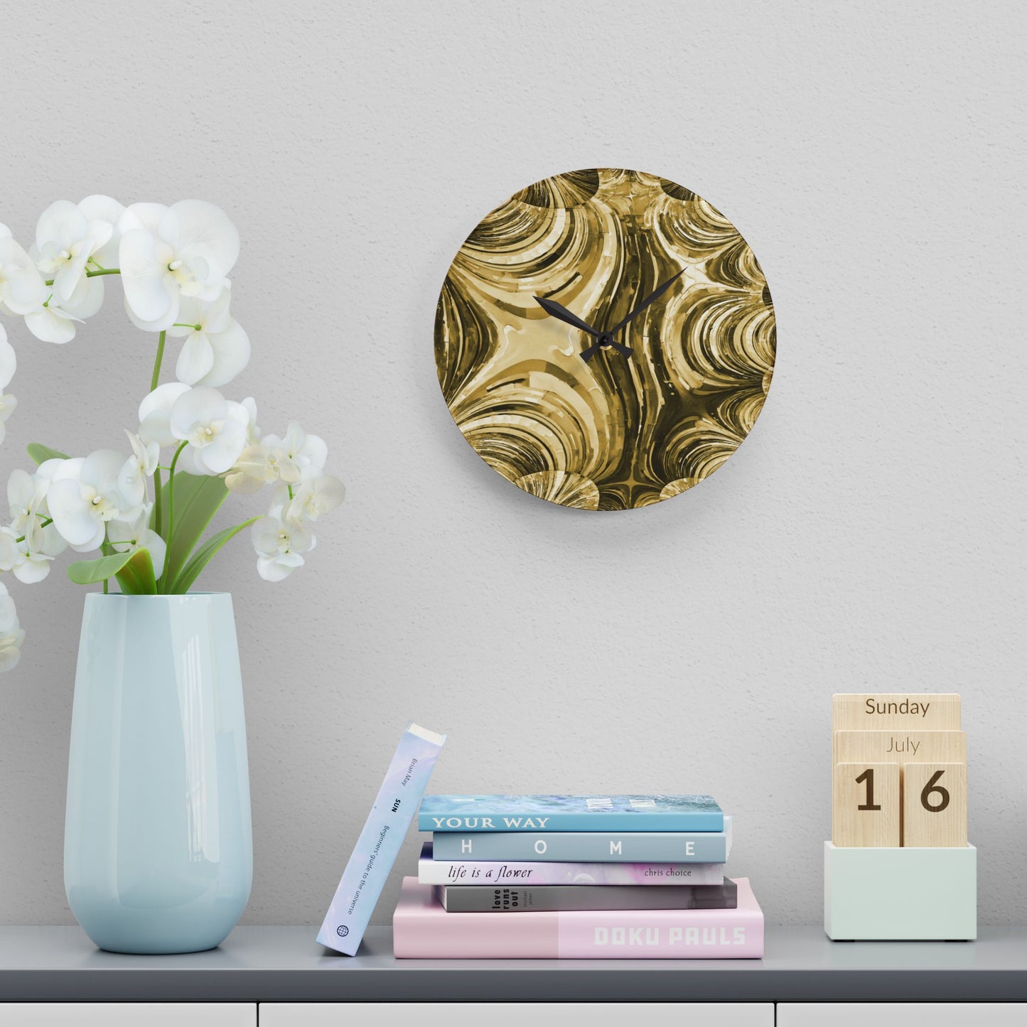 Uzi Spiral Light Brown Acrylic Wall Clock, Round or Square, 10.75" x 10.75"
