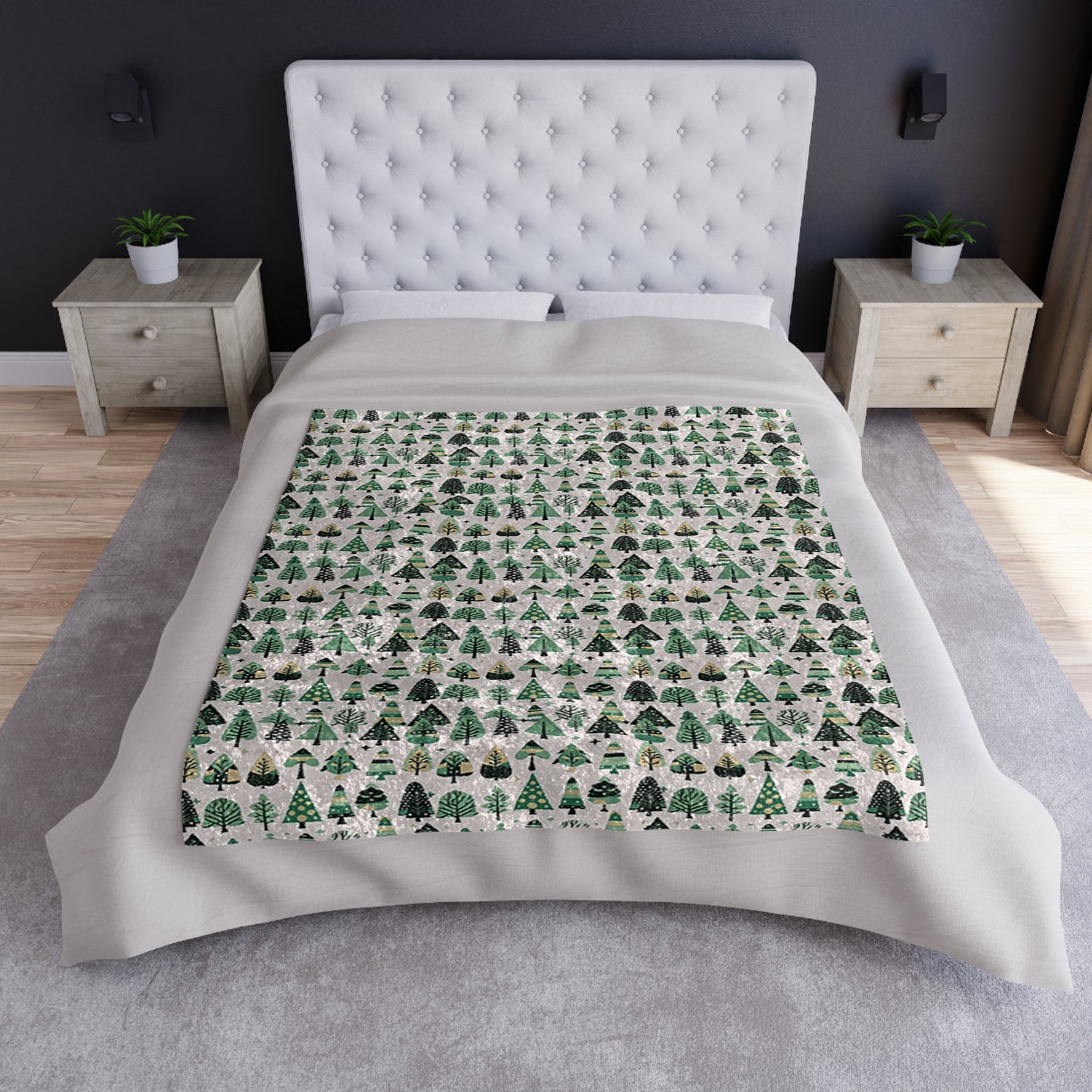 Mini Vintage Green Trees 50" x 60" Crushed Velvet Blanket
