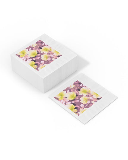 Lemon Blossom Floral Bunch White Coined Napkins, 6.5" x 6.5"