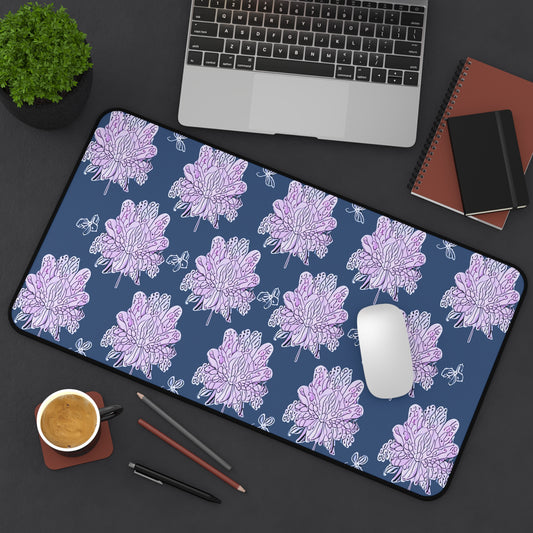 Purple White Floral Butterflies 12" x 22" Desk Mat