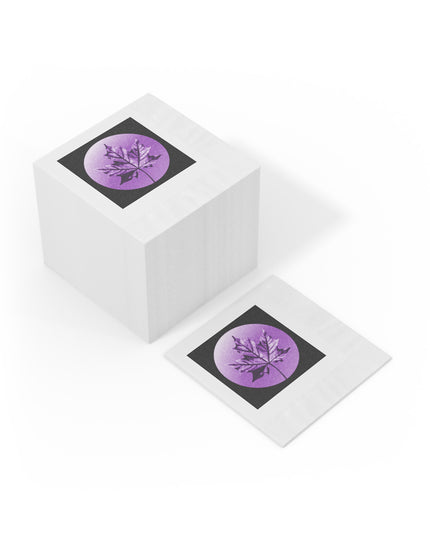 Purple Maple Leaf White Coined Napkins, 4.8" x 4.8"