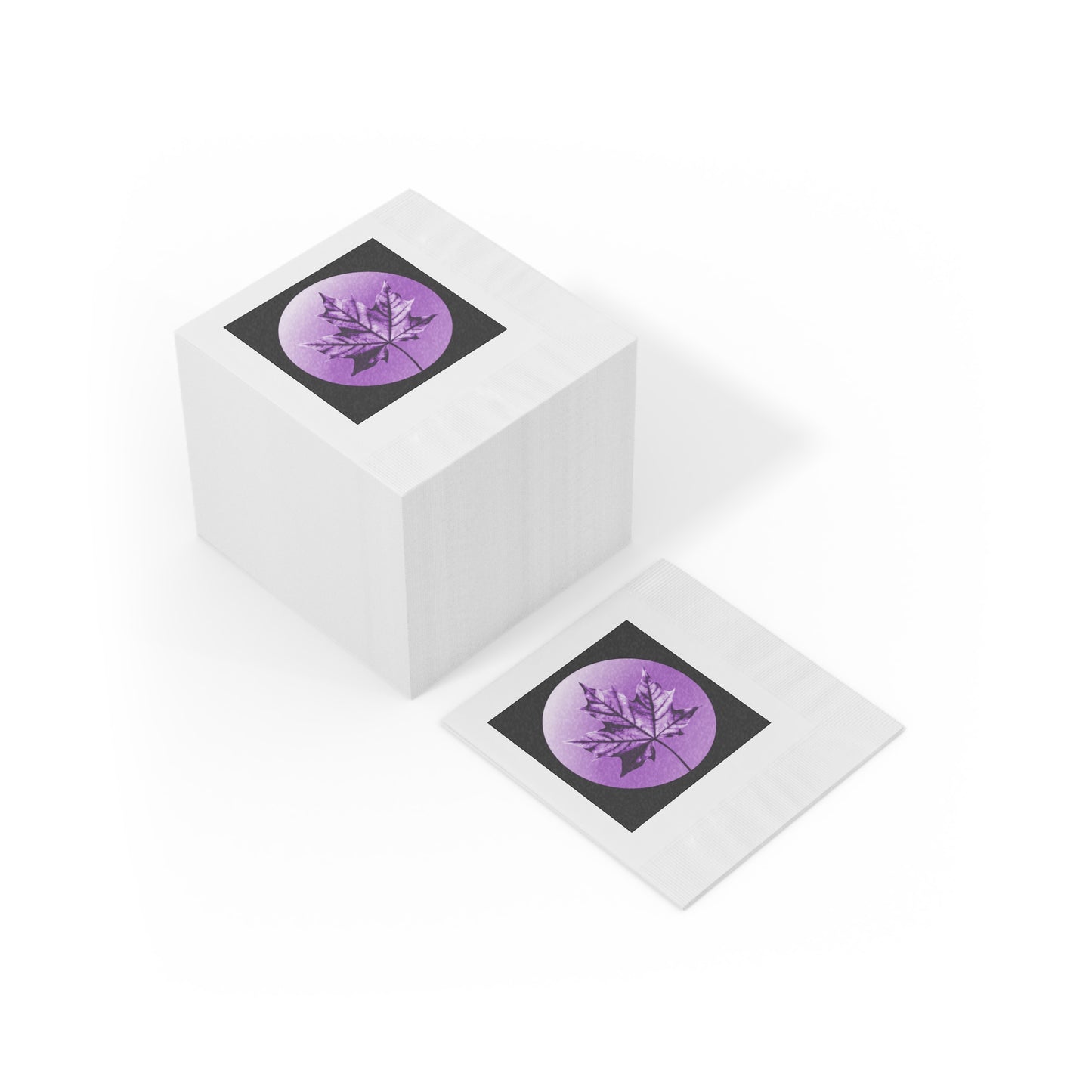 Purple Maple Leaf White Coined Napkins, 4.8" x 4.8"