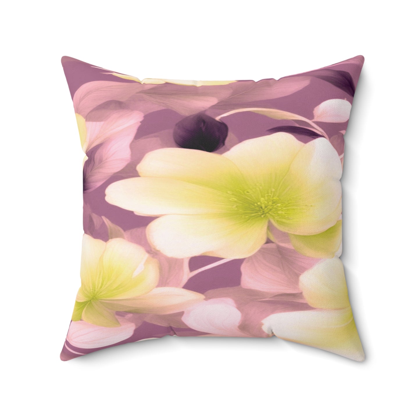 Lemon Blossom Floral Bunch Faux Suede Square Pillow, 20" x 20"