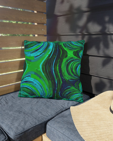 Uzi Spiral Blue Green Outdoor Pillow, 16" x 16"