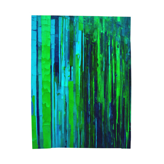Striped Blue Green Velveteen Plush Blanket, 60" x 80"