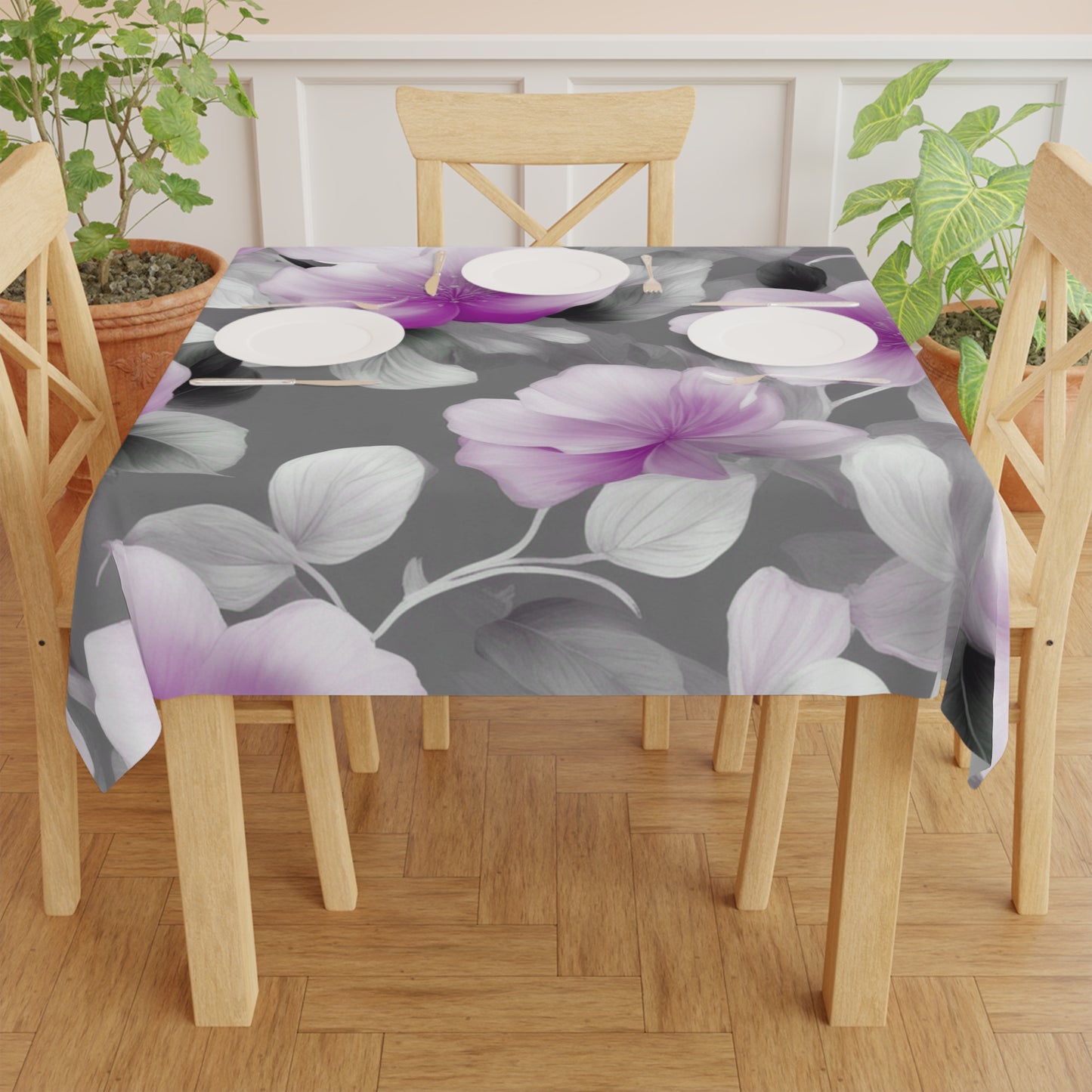 Purple Blossom Floral Bunch Tablecloth, 55" x 55"