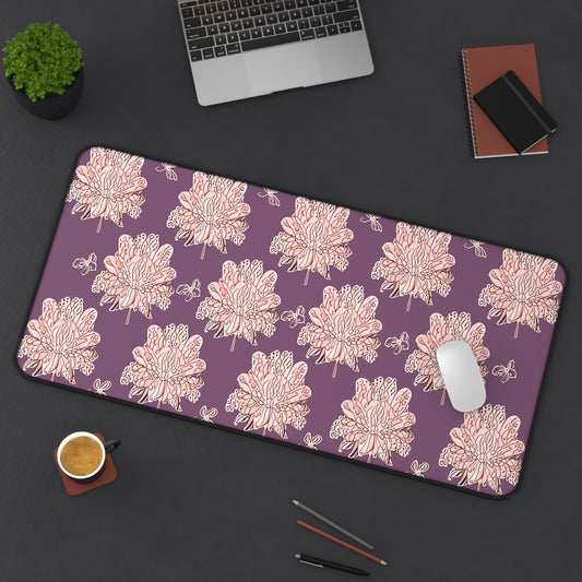 Pink Floral Butterflies 16" x 32" Desk Mat
