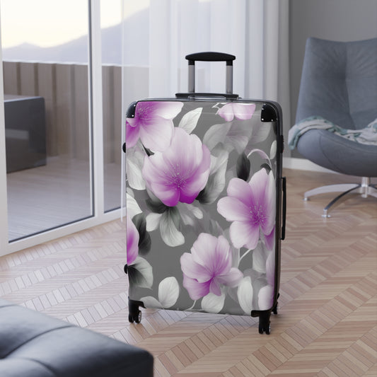 Purple Blossom Floral Bunch Large Suitcase with built in lock, 4 double-wheels, telescopic handle, and ABS back hard-shell