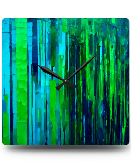 Striped Blue Green Acrylic Wall Clock, Round or Square, 10.75" x 10.75"