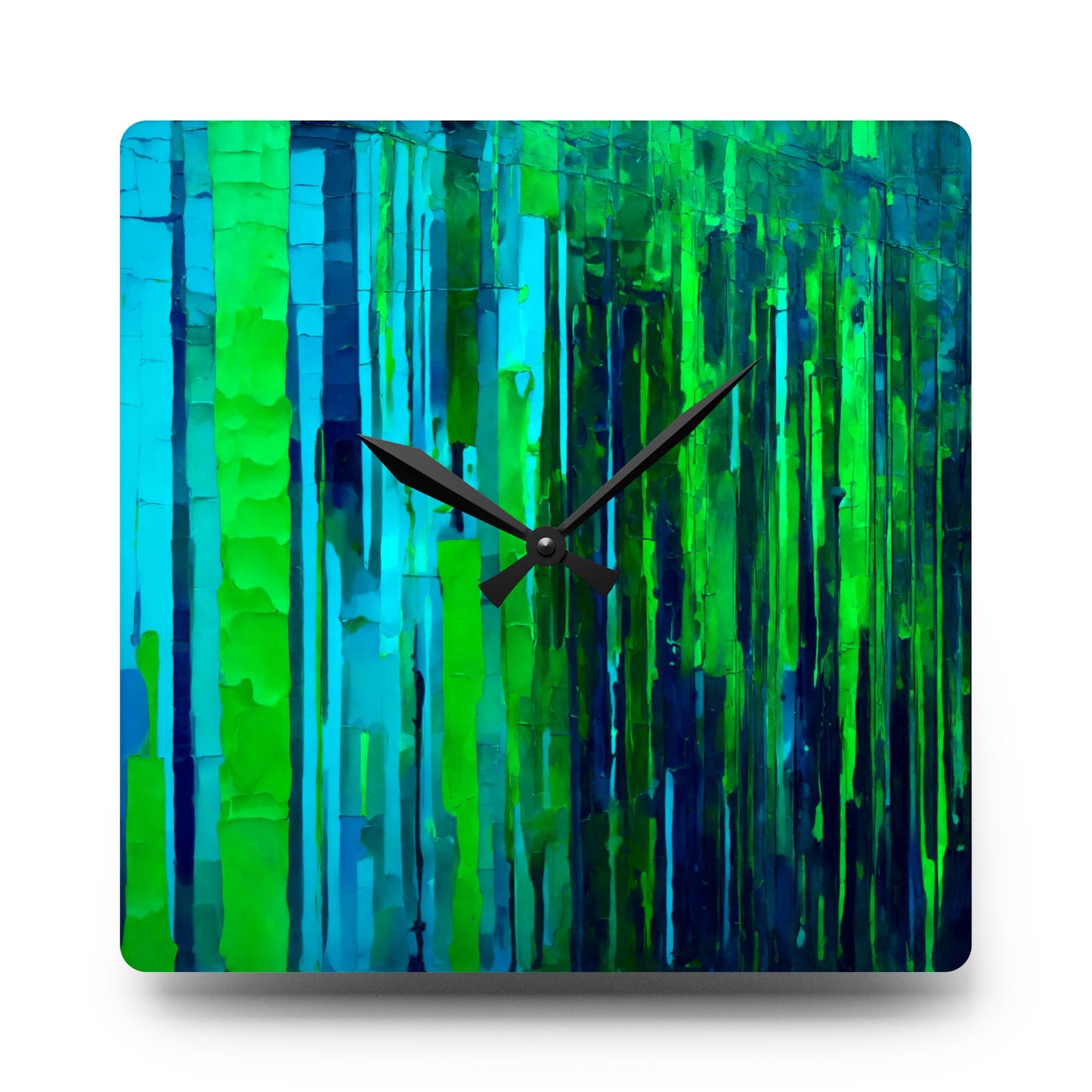 Striped Blue Green Acrylic Wall Clock, Round or Square, 10.75" x 10.75"