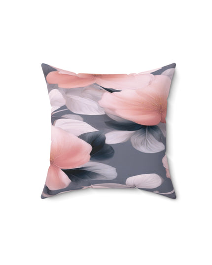 Peach and Blue Gray Floral Bunch Faux Suede Square Pillow, 14" x 14"