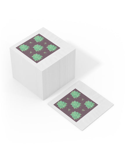 Mint Green Floral Butterflies White Coined Napkins, 6.5" x 6.5"