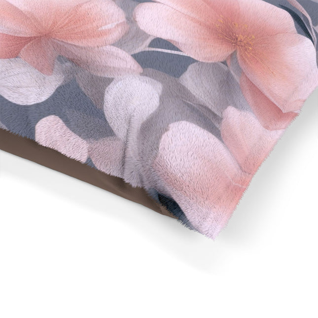 Peach and Blue Gray Floral Bunch Pet Bed, 28" × 18"