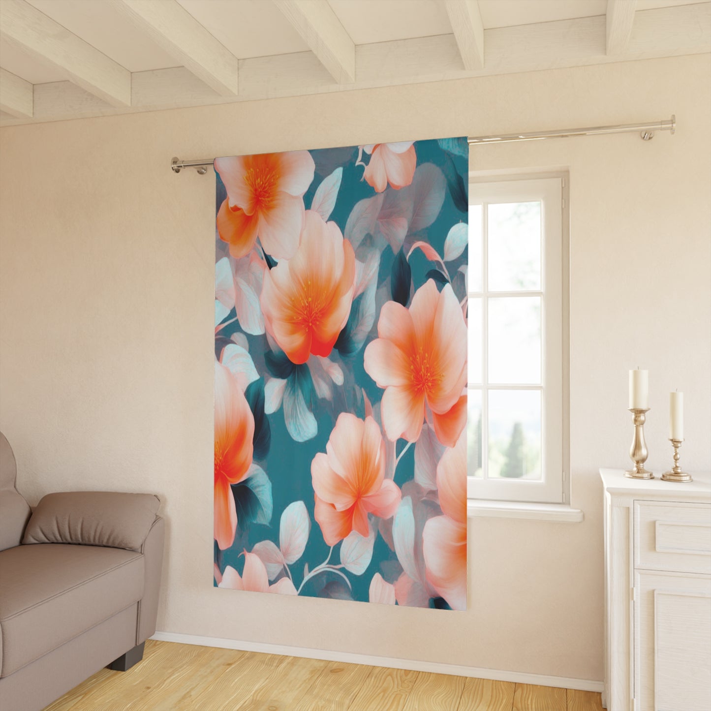 Orange Blossom Floral Bunch Window Curtain, 50" x  84", blackout