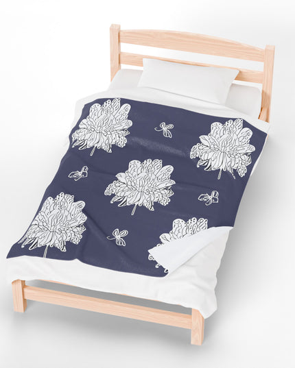 White Floral Butterflies Velveteen Plush Blanket, 50" x 60"