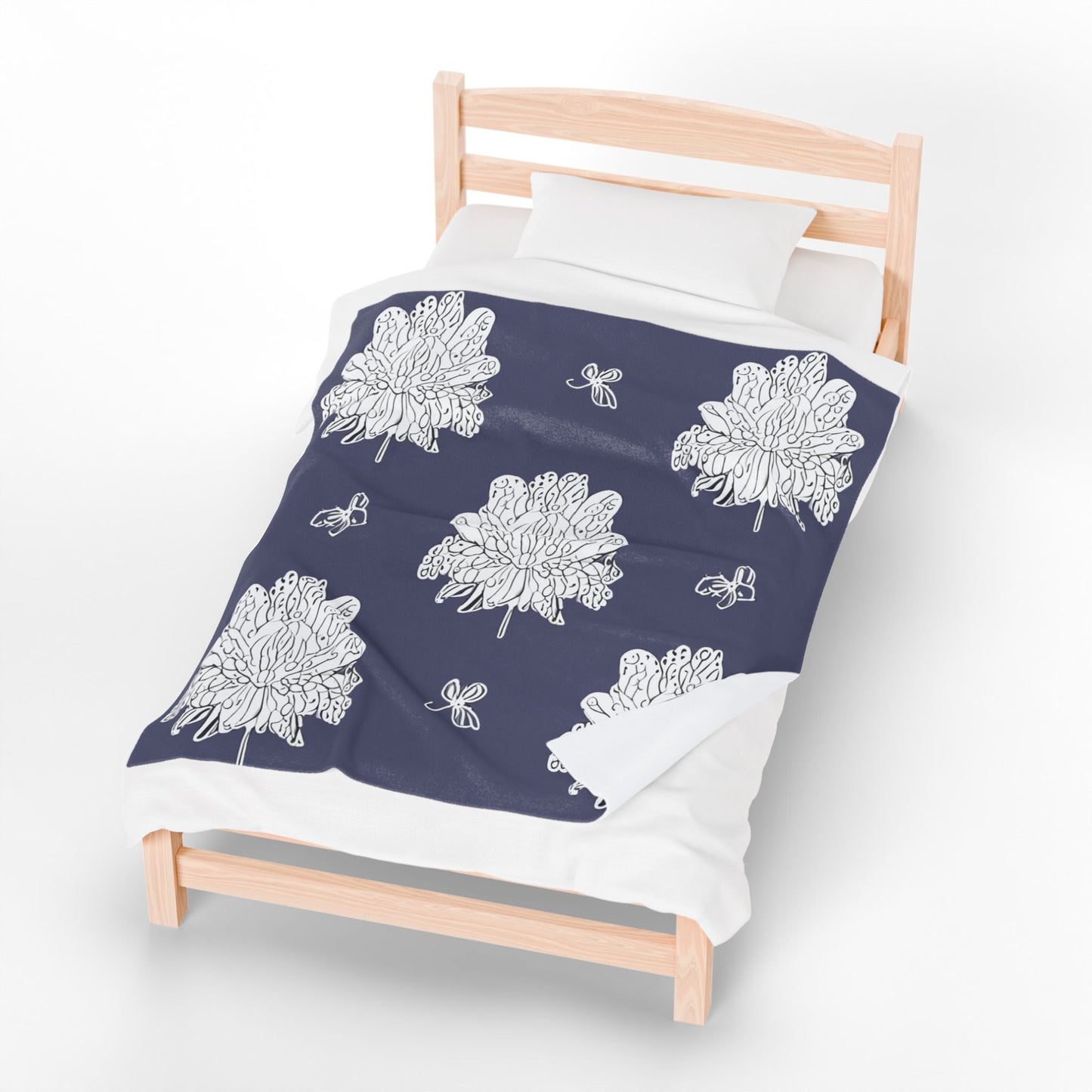 White Floral Butterflies Velveteen Plush Blanket, 50" x 60"