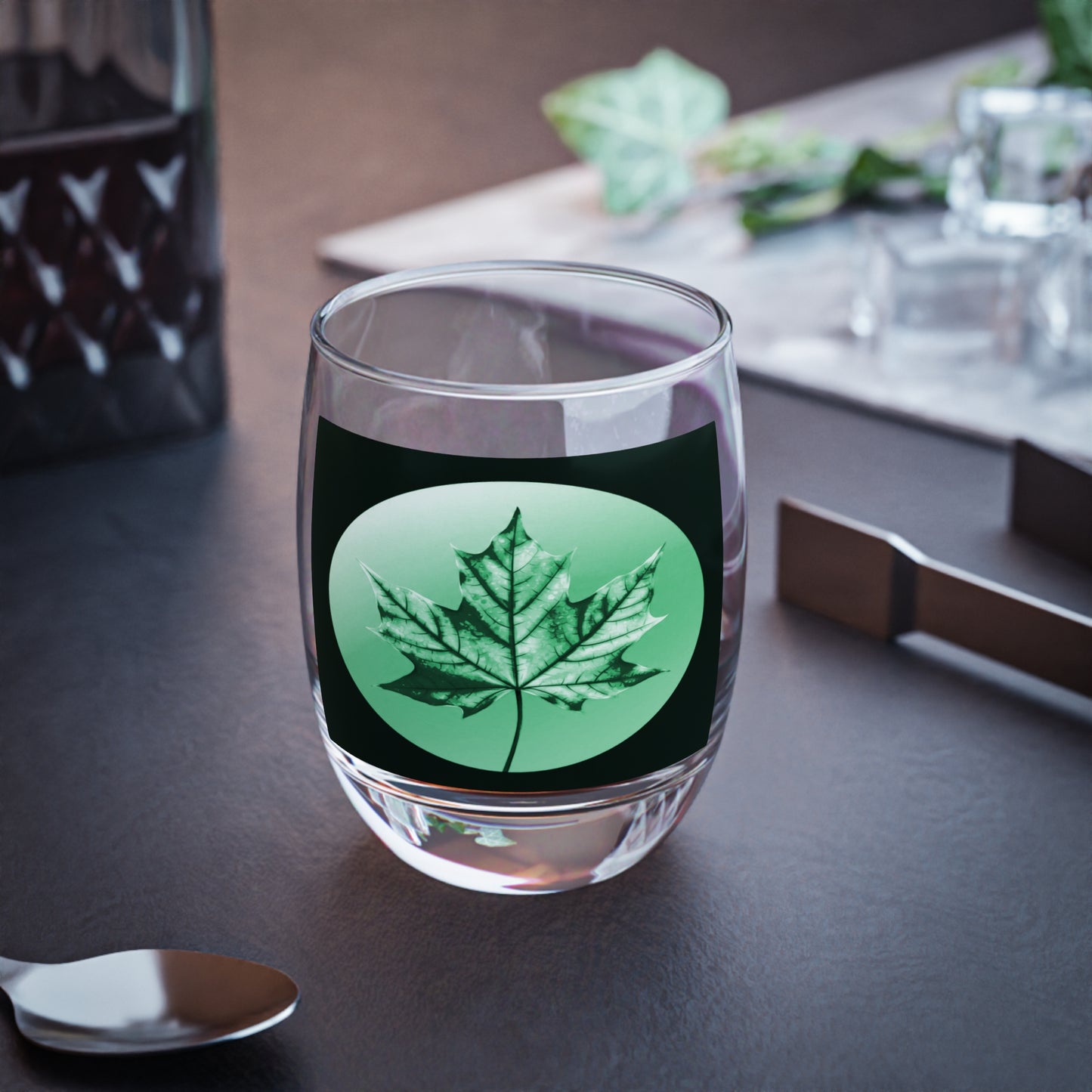 Mint Green Maple Leaf Whiskey Glass, 6 oz