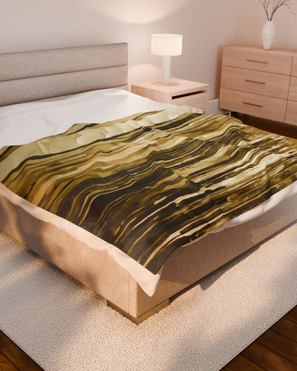 Striped Light Brown Velveteen Plush Blanket, 60" x 80"
