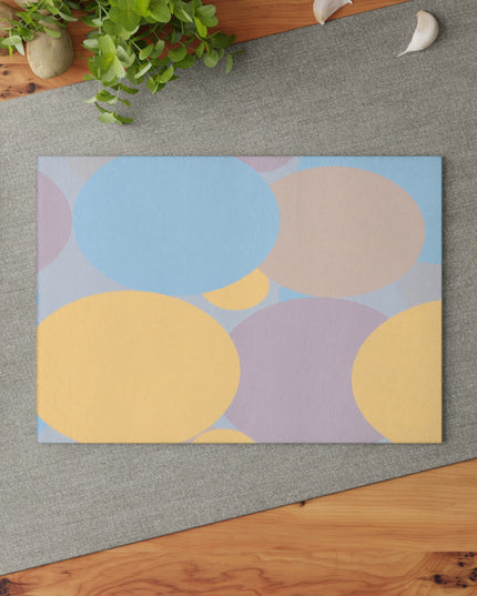 Pastel Baby Blue and Peach Patches 8" x 11" Glass Cutting Board