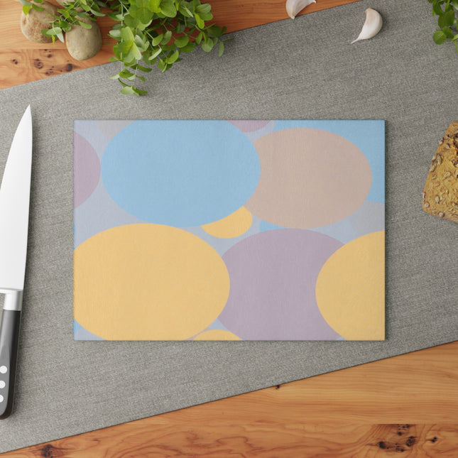 Pastel Baby Blue and Peach Patches 8" x 11" Glass Cutting Board