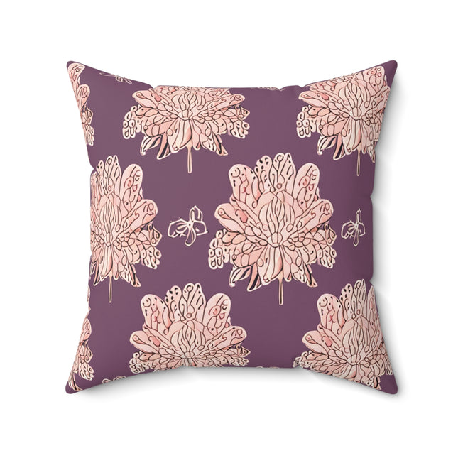 Pink Floral Butterflies 20" x 20" Faux Suede Square Pillow