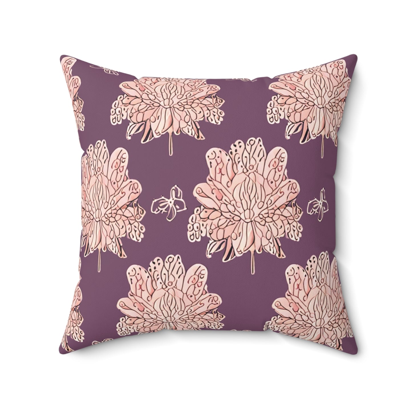 Pink Floral Butterflies 20" x 20" Faux Suede Square Pillow