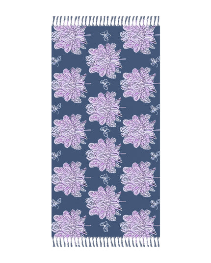 Purple White Floral Butterflies 38" × 81" Boho Beach Cloth
