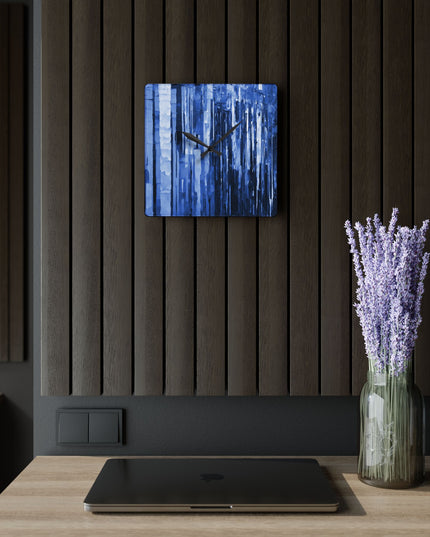 Striped Deep Blue Acrylic Wall Clock, Round or Square, 10.75" x 10.75"