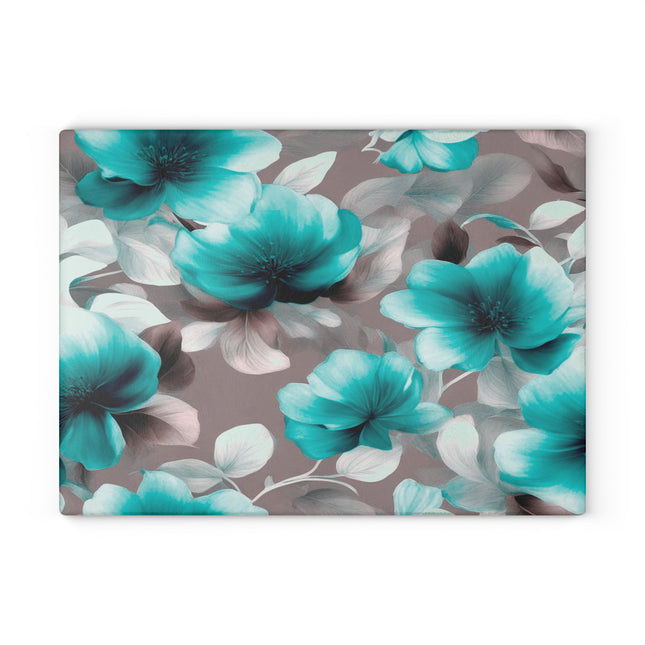 Tif Green Gray Floral Bunch Glass Cutting Board, 11" x 15"