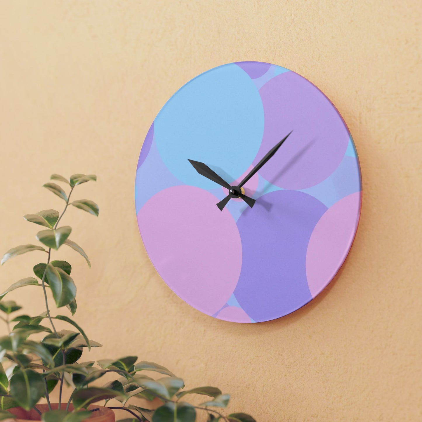 Pastel Purple and Mauve Patches Acrylic Wall Clock, Round or Square, 10.75" x 10.75"