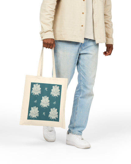 Tif Green White Floral Butterflies Cotton Canvas Tote Bag