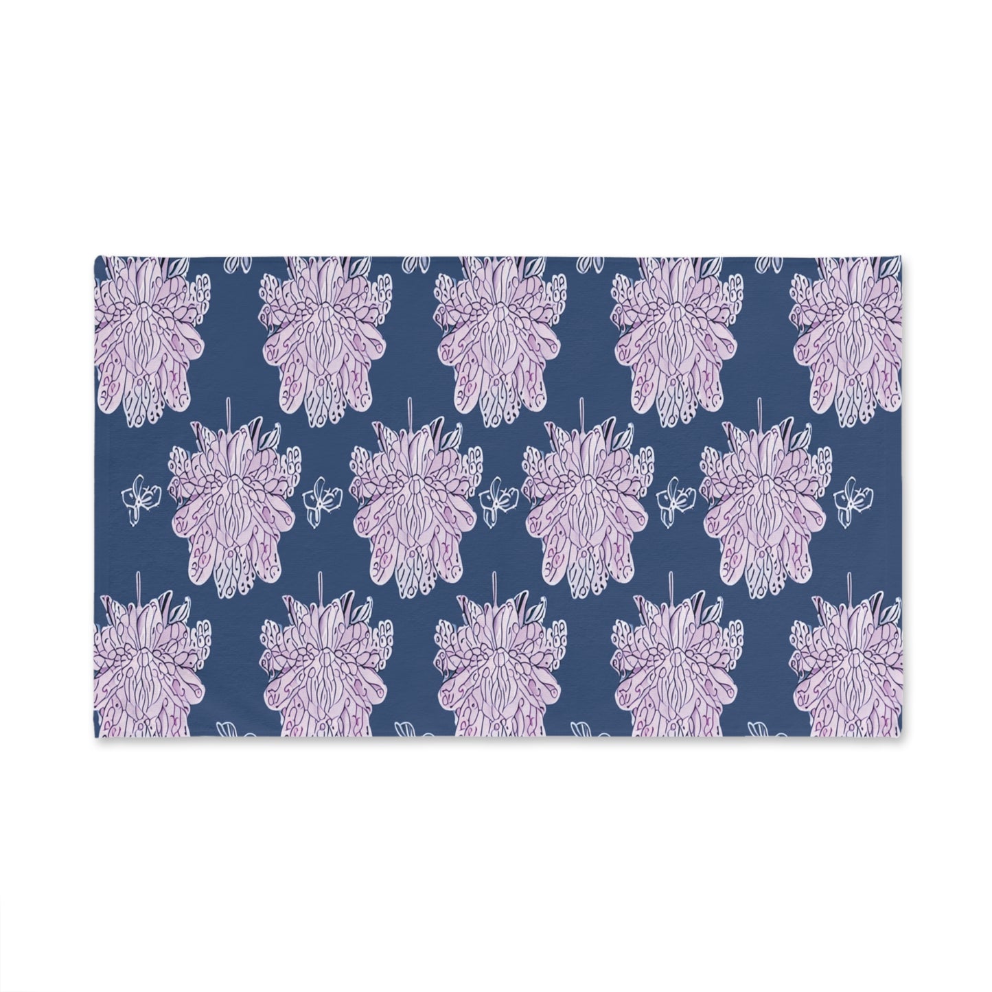 Purple White Floral Butterflies Hand Towel, 16" x 28"
