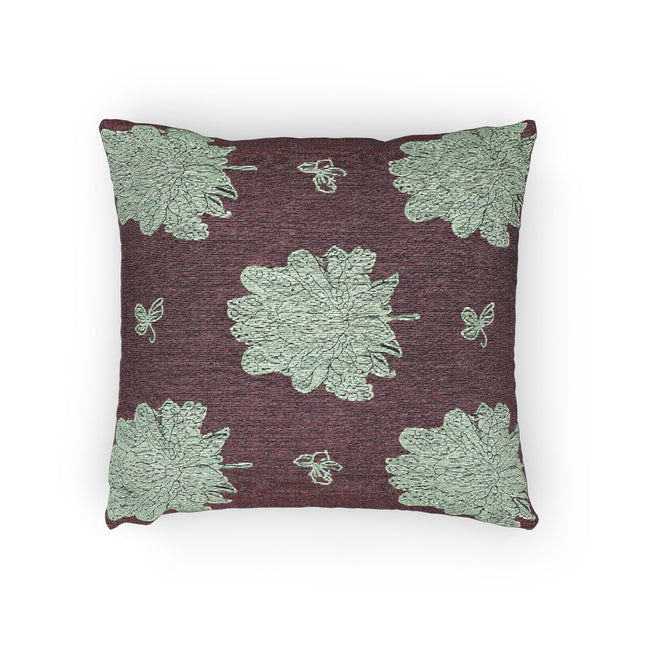 Blue Green Floral Butterflies Woven Pillow, 17" x 18"