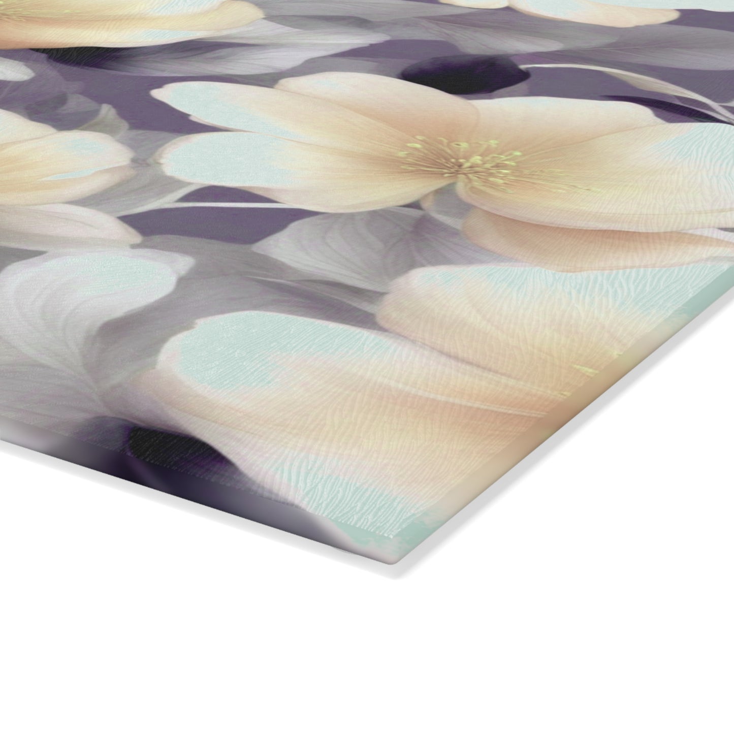 White Blush Floral Bunch Glass Cutting Board, 8" x 11"