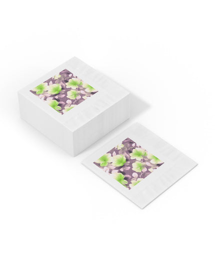Lime Lavender Floral Bunch White Coined Napkins, 4.8" x 4.8"