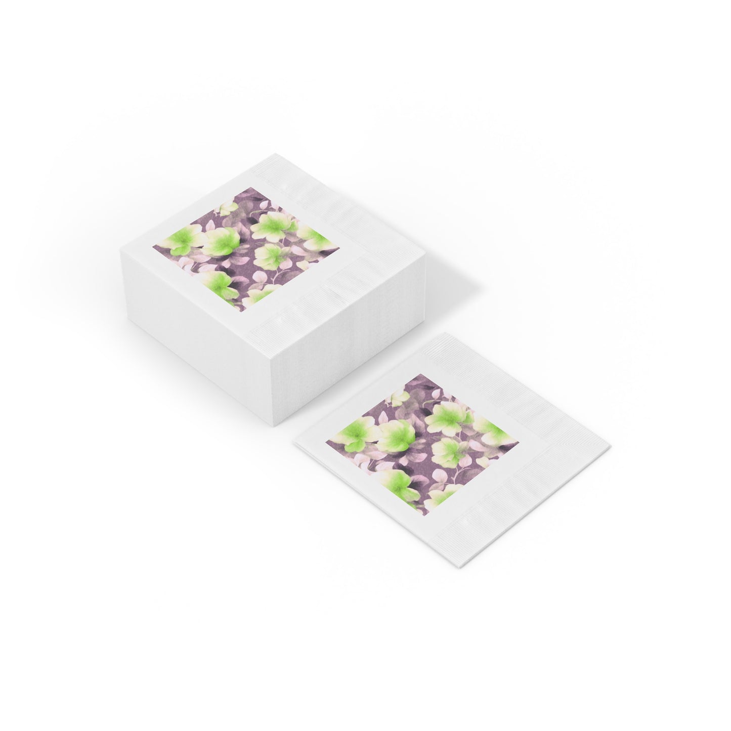 Lime Lavender Floral Bunch White Coined Napkins, 4.8" x 4.8"