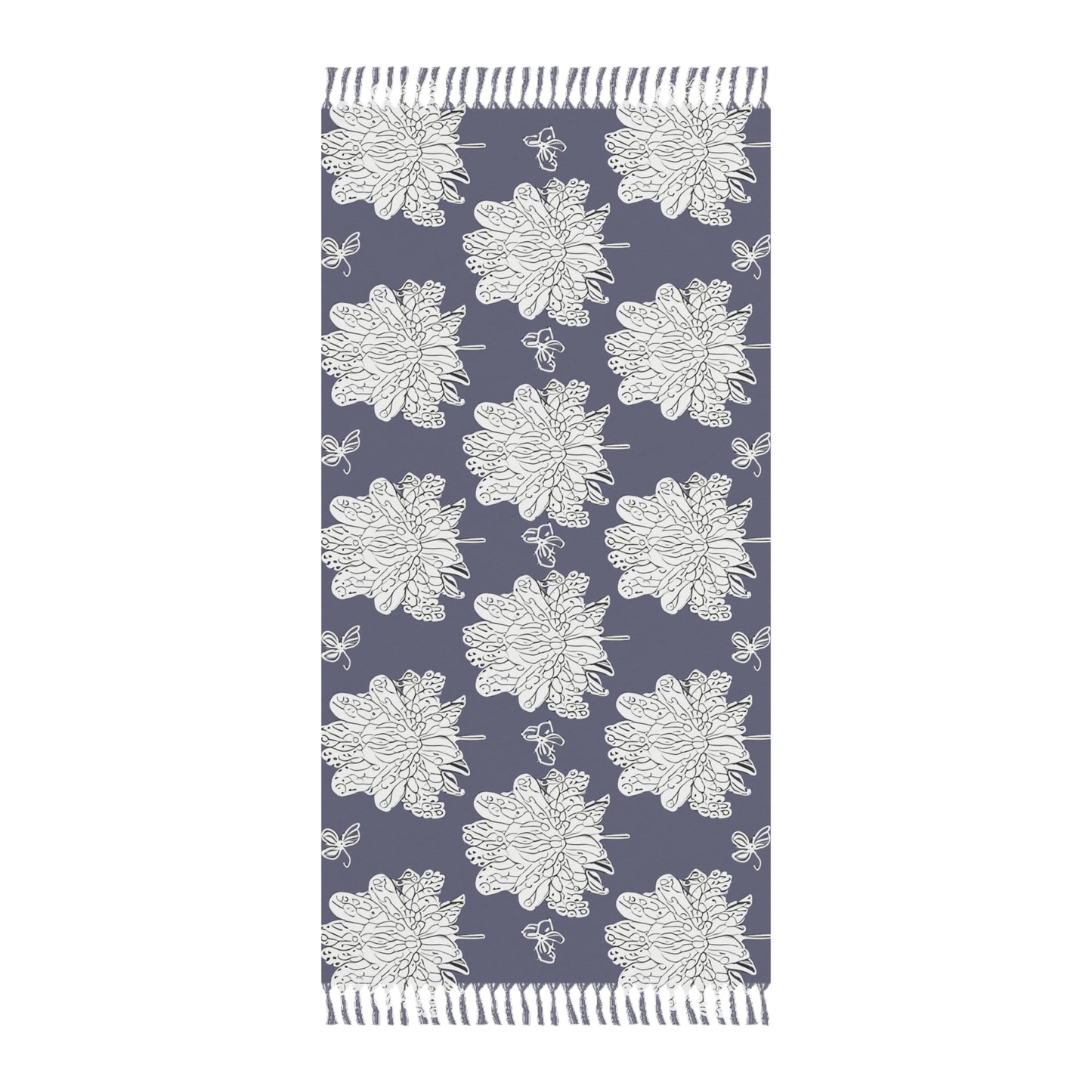 White Floral Butterflies 38" × 81" Boho Beach Cloth