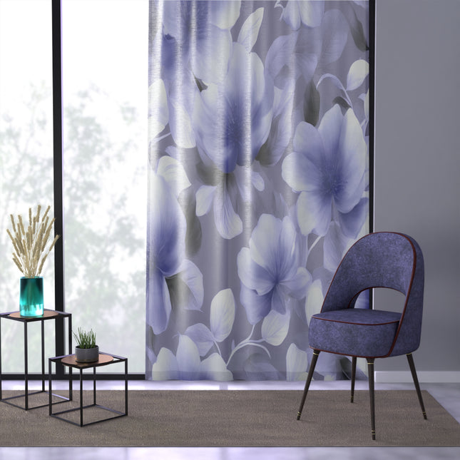 Indigo Blossom Floral Bunch Sheer Window Curtain, 50" x 84", partially transparent
