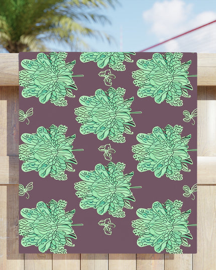 Mint Green Floral Butterflies Beach Towel, 30" x 60"