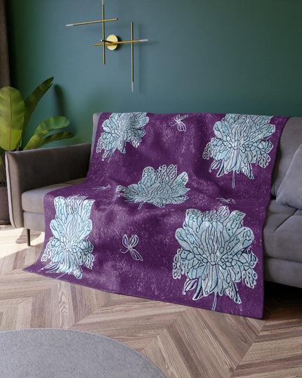 Blue Floral Butterflies 50" x 60" Crushed Velvet Blanket