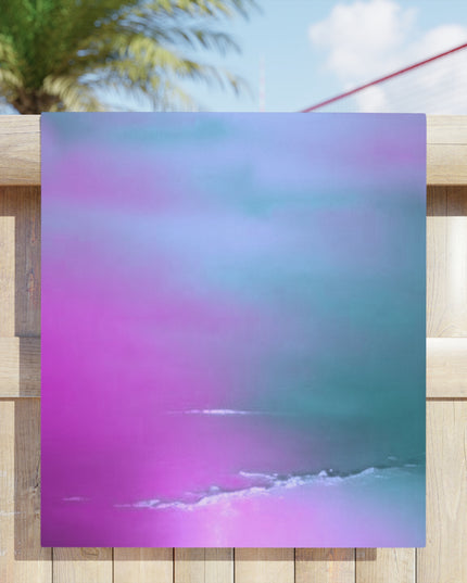 Dark Blue Green Sea Purple Fog Beach Towel, 30" x 60"