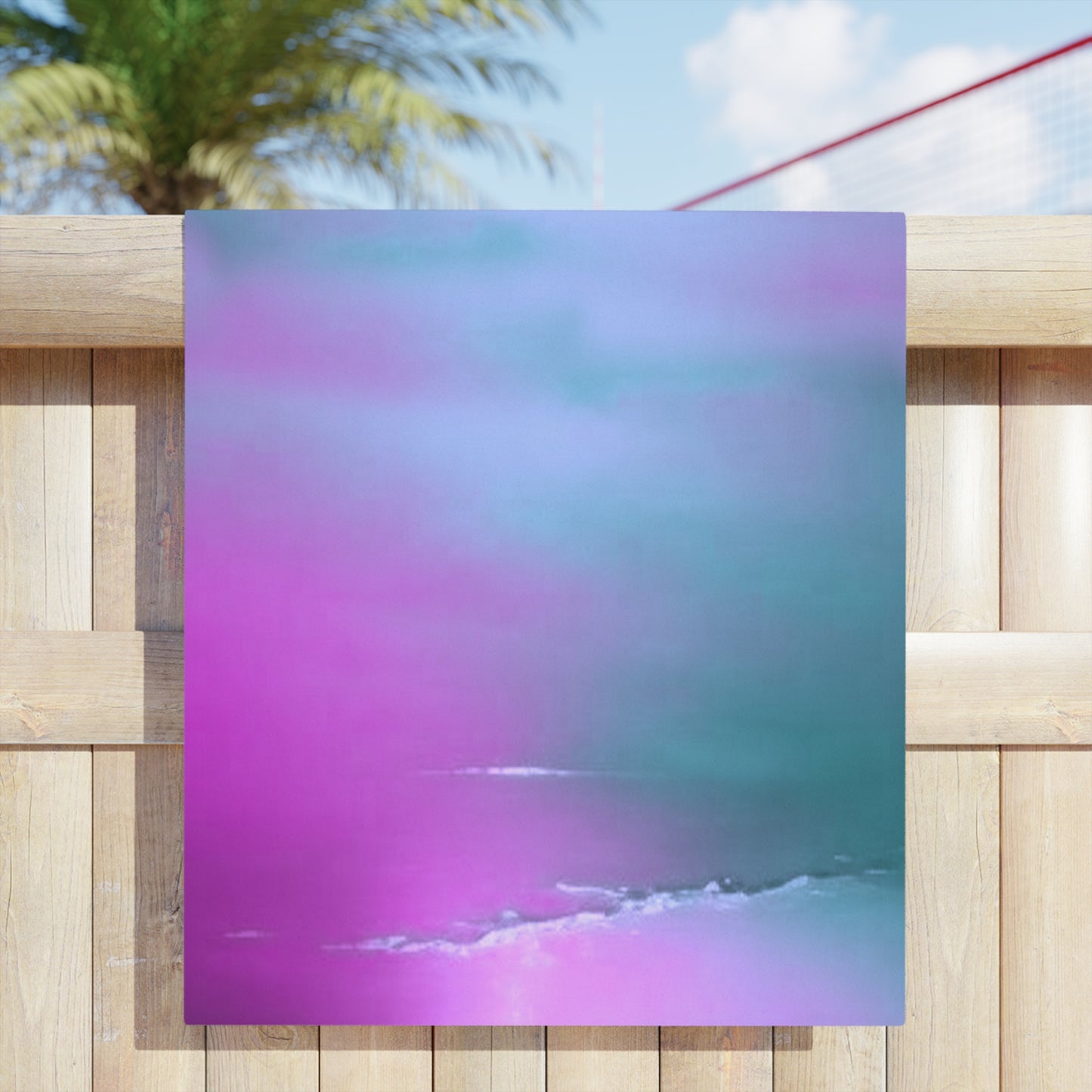 Dark Blue Green Sea Purple Fog Beach Towel, 30" x 60"
