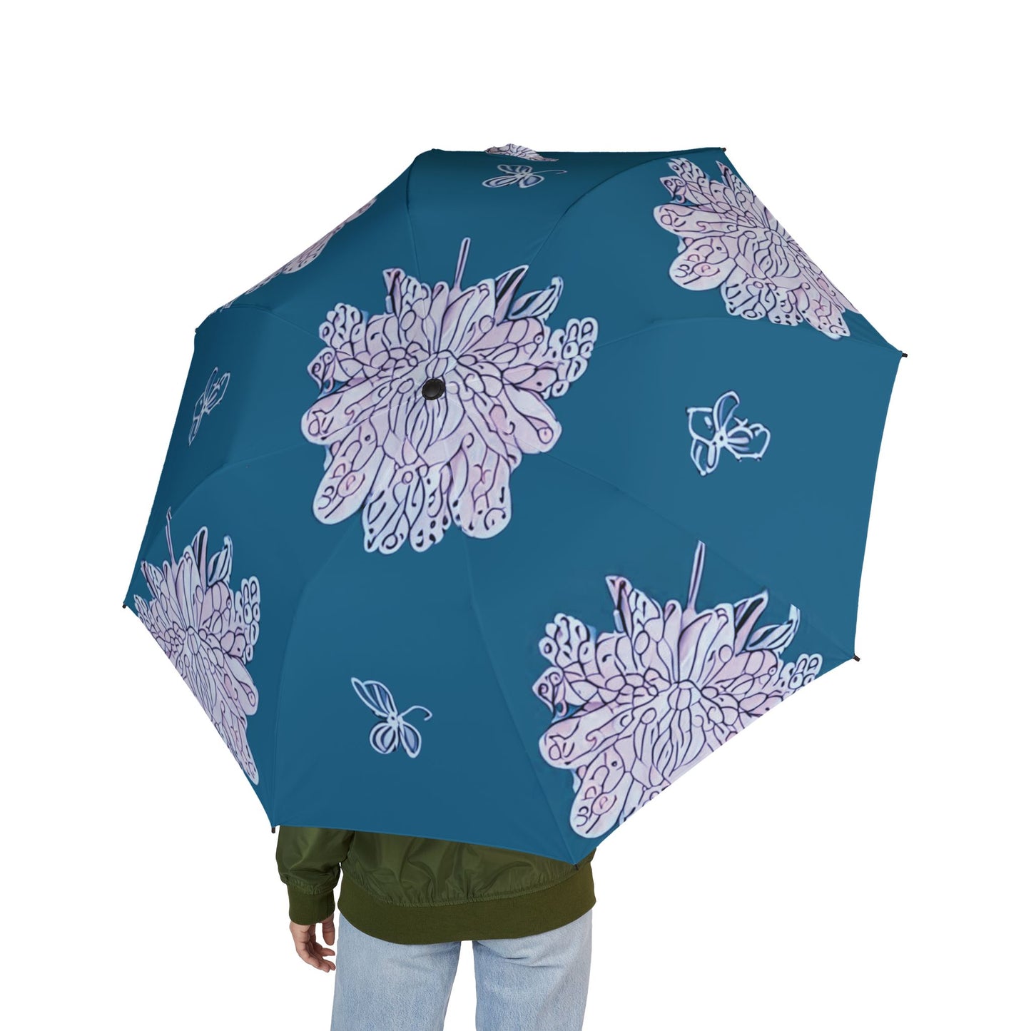 Lavender Floral Butterflies Foldable Umbrella - Compact & Chic