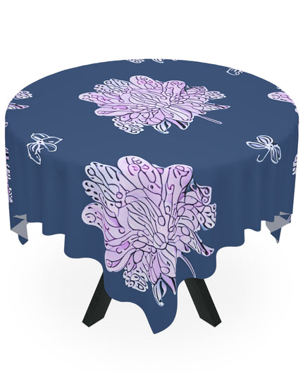 Purple White Floral Butterflies Tablecloth, 55" x 55"