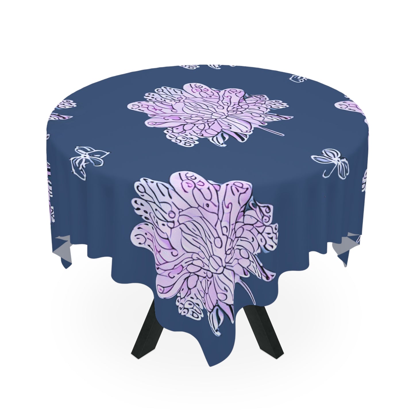 Purple White Floral Butterflies Tablecloth, 55" x 55"